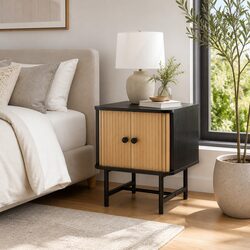Bedside Table with Sliding Doors Black Nightstand Modern Storage Cabinet