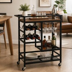 Charming Bar Cart with Wine Rack and Glass Holder