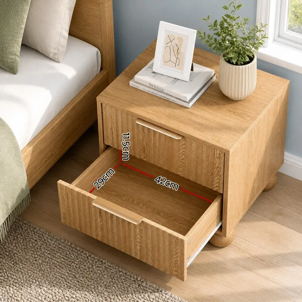 Pine Bedside Table with 2 Drawers