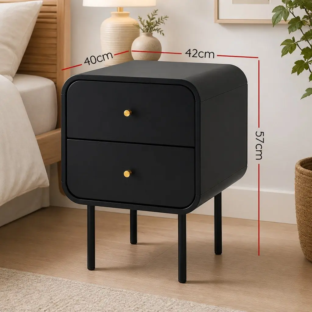 Bedside Table White 2 Drawers MDF with Metal Handles