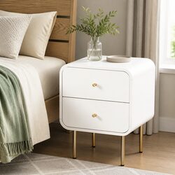 Charming White Bedside Table with 2 Drawers