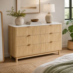 6 Drawer Pine Wooden Dresser for Cozy Bedrooms