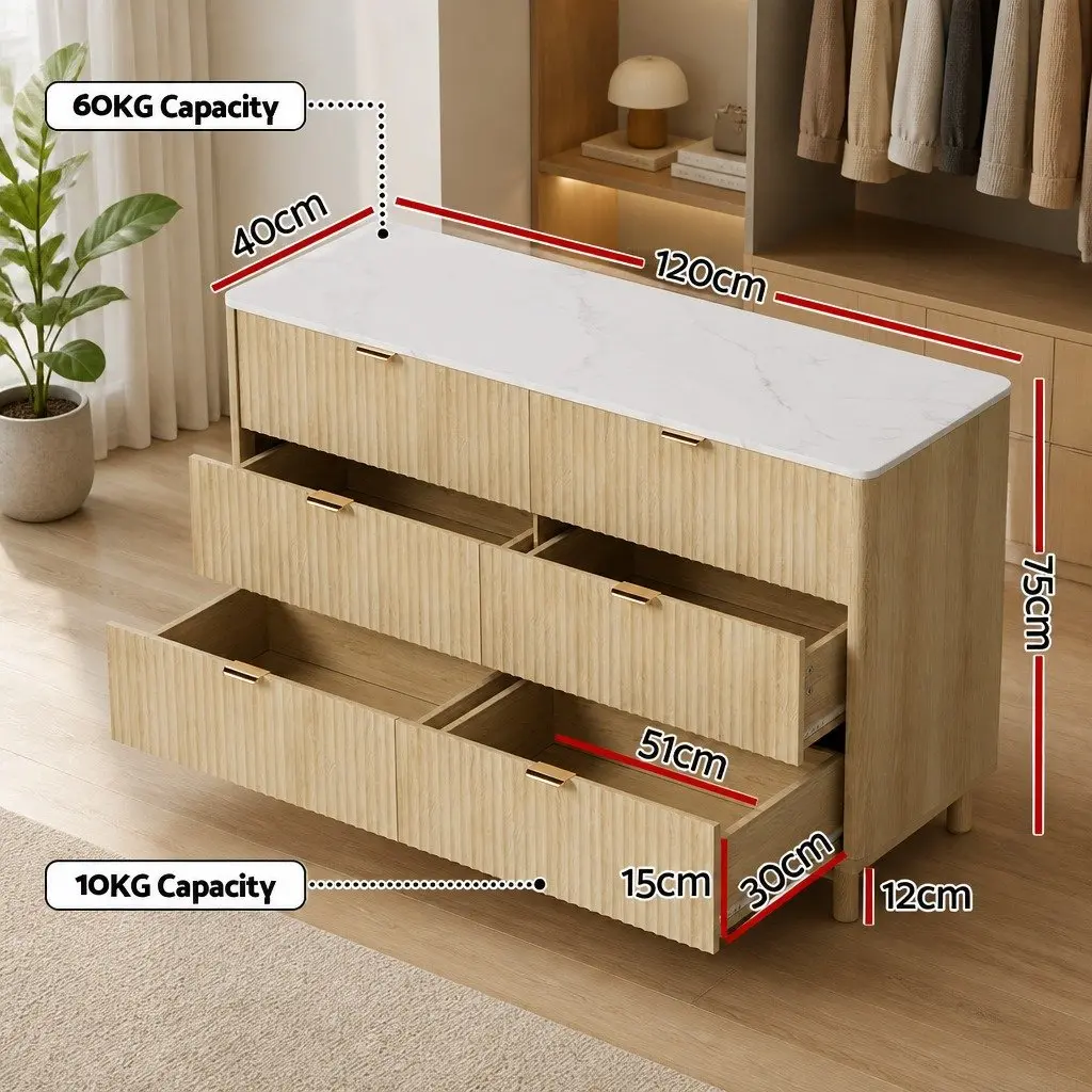 6 Drawer Chest of Drawers Dresser Storage Cabinet Pine Wooden Bedroom Furniture
