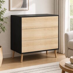 Stylish 3 Drawer Chest of Drawers in Black Pine