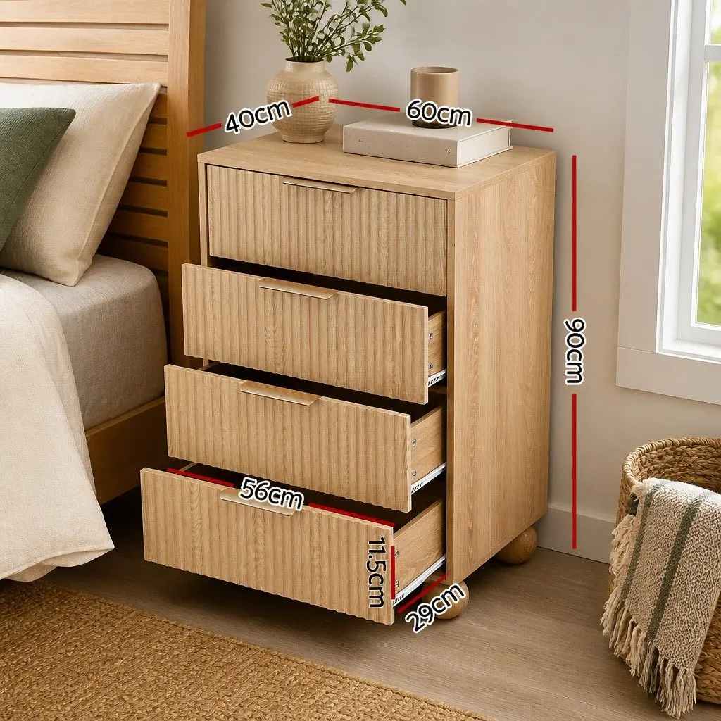 Pine 4 Drawer Tallboy Chest for Bedroom Storage
