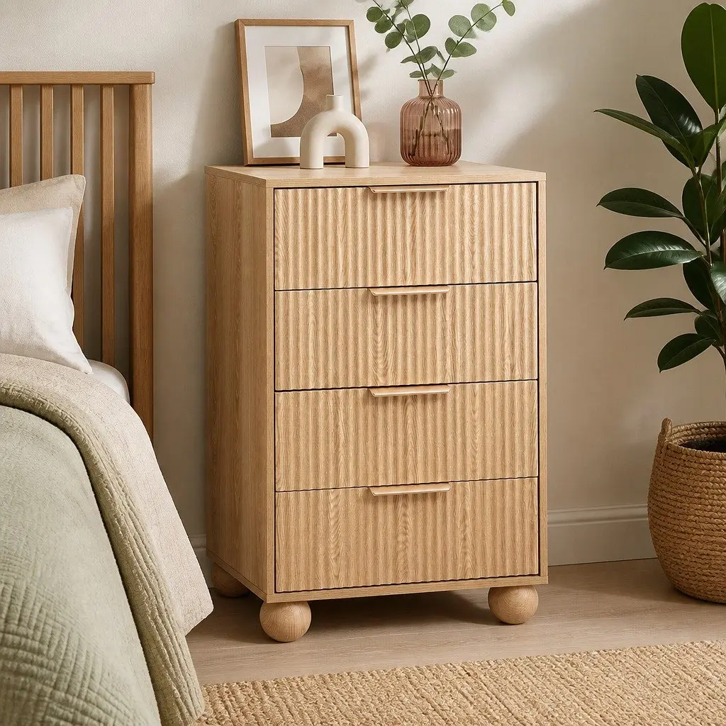 Pine 4 Drawer Tallboy Chest for Bedroom Storage