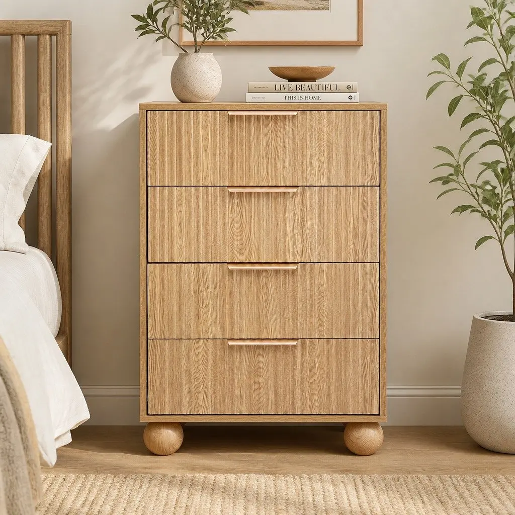 Pine 4 Drawer Tallboy Chest for Bedroom Storage