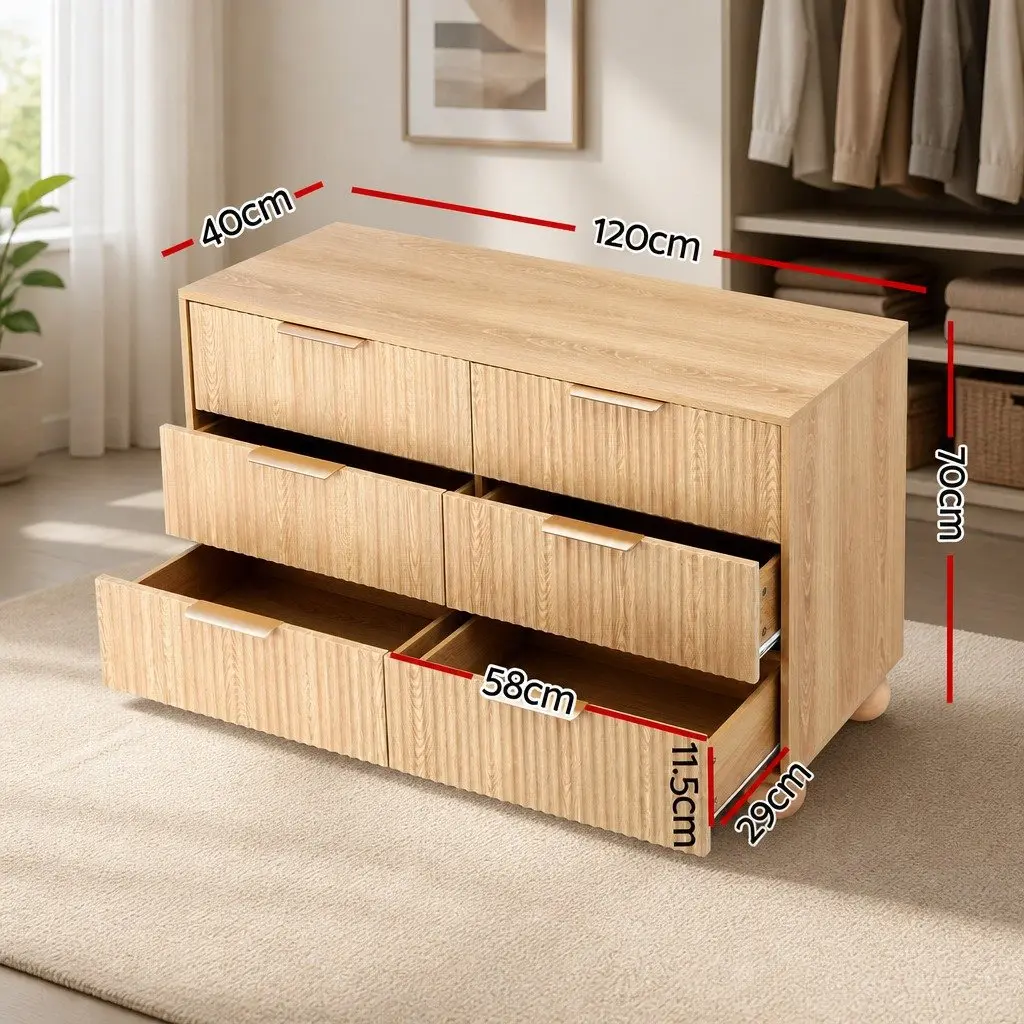 6 Drawer Chest of Drawers Tallboy Storage Cabinet Pine E1 Grade Particle Board