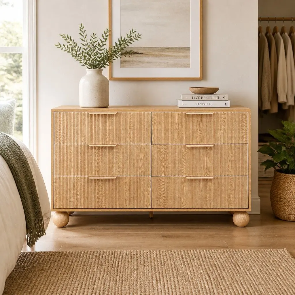 6 Drawer Chest of Drawers Tallboy Storage Cabinet Pine E1 Grade Particle Board