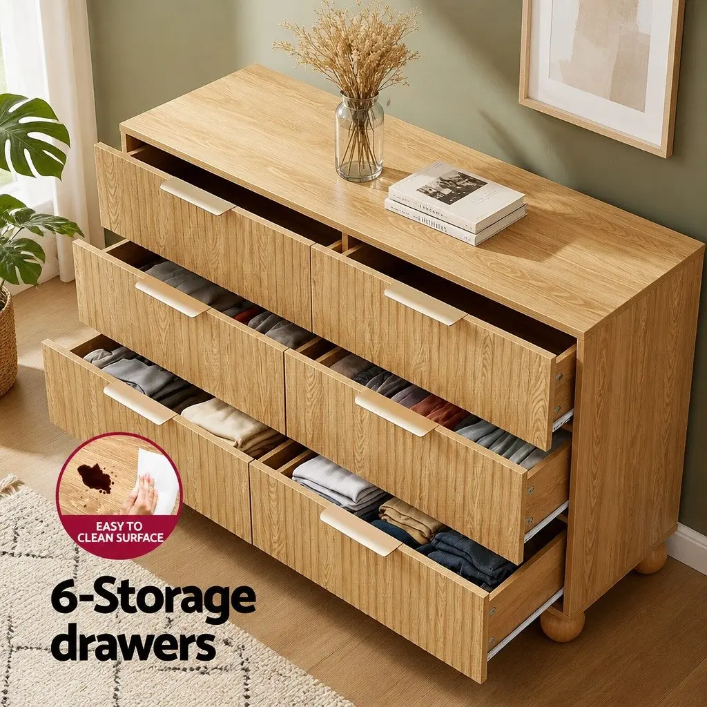 6 Drawer Chest of Drawers Tallboy Storage Cabinet Pine E1 Grade Particle Board