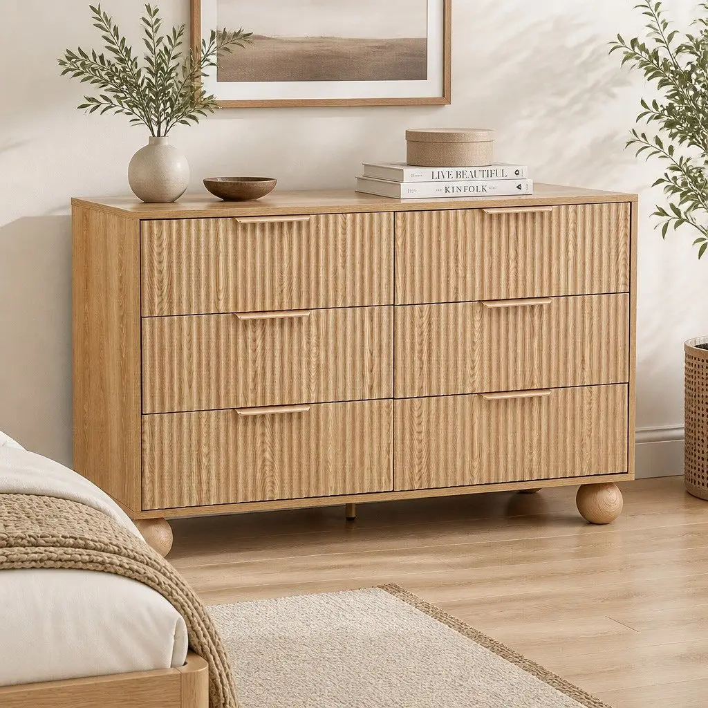 6 Drawer Chest of Drawers Tallboy Storage Cabinet Pine E1 Grade Particle Board
