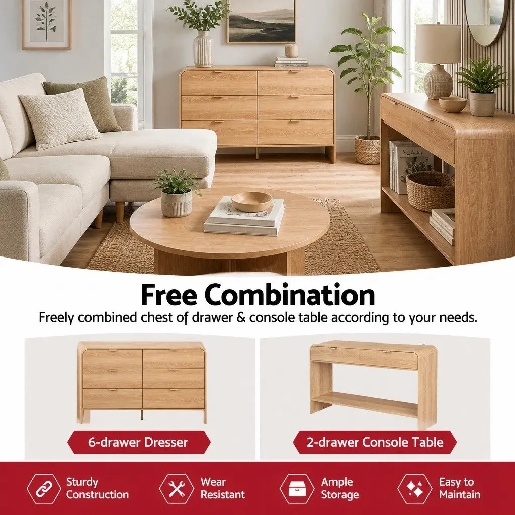 6 Drawer Chest of Drawers Dresser Cabinet Pine Wooden Storage Bedroom Furniture