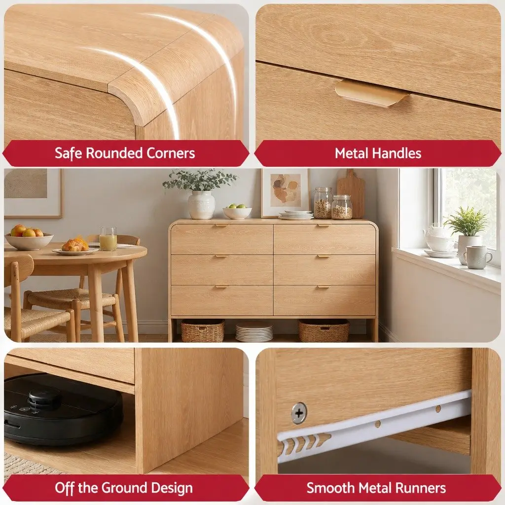 6 Drawer Chest of Drawers Dresser Cabinet Pine Wooden Storage Bedroom Furniture