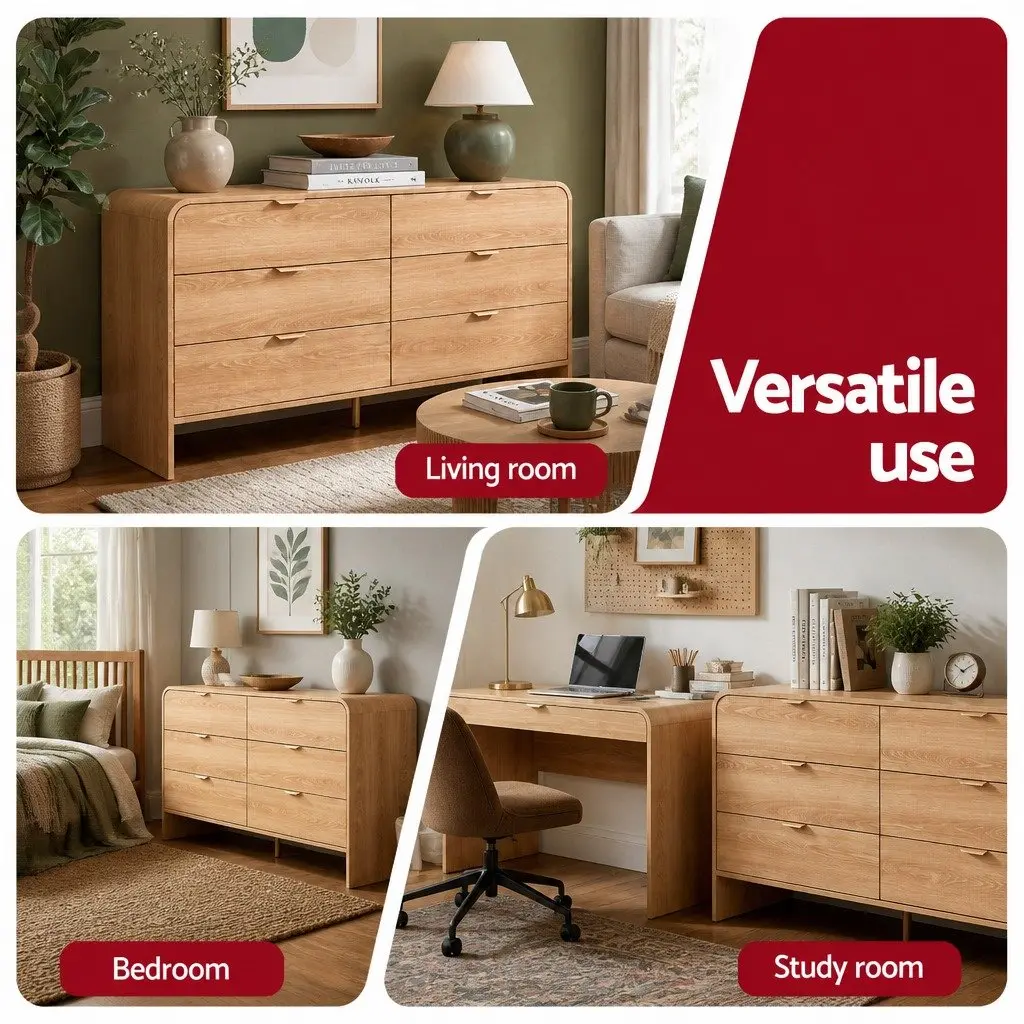 6 Drawer Chest of Drawers Dresser Cabinet Pine Wooden Storage Bedroom Furniture