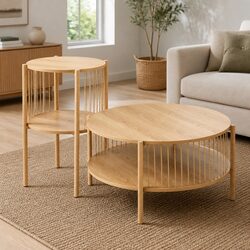 2-Tier Round Wooden Coffee Table for Modern Living
