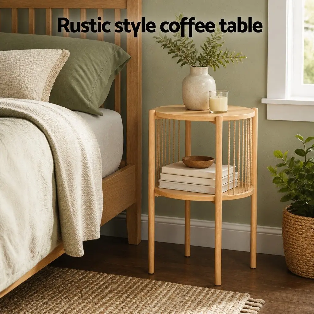 Coffee Table 2-Tier Round Wood Storage Living Room Furniture Modern Design