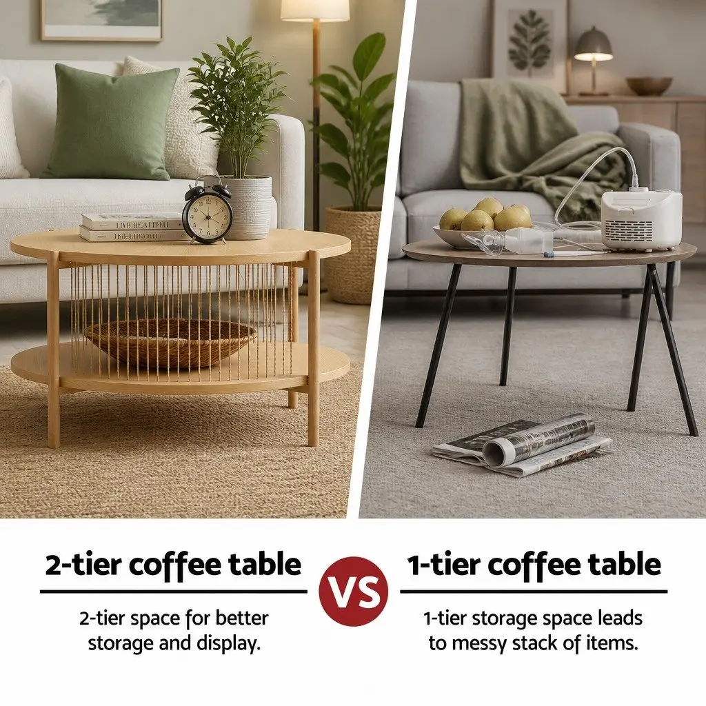 Coffee Table 2-Tier Round Wood Storage Living Room Furniture Modern Design