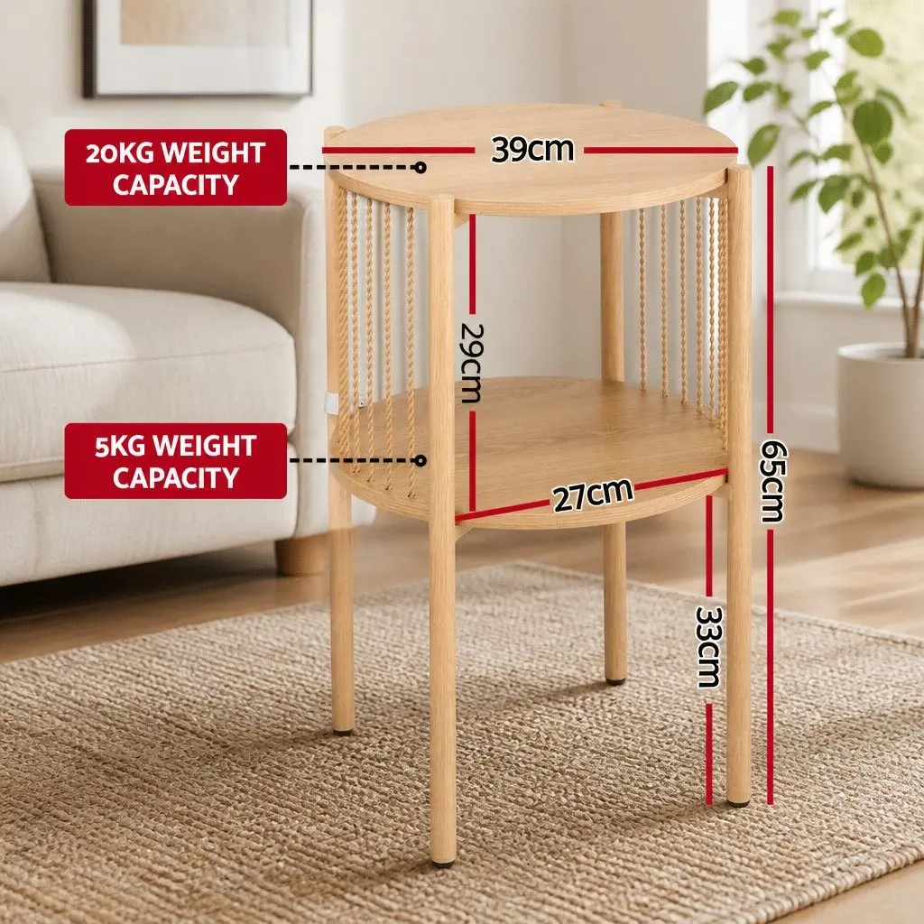 Round Wood Coffee Table with 2-Tier Storage