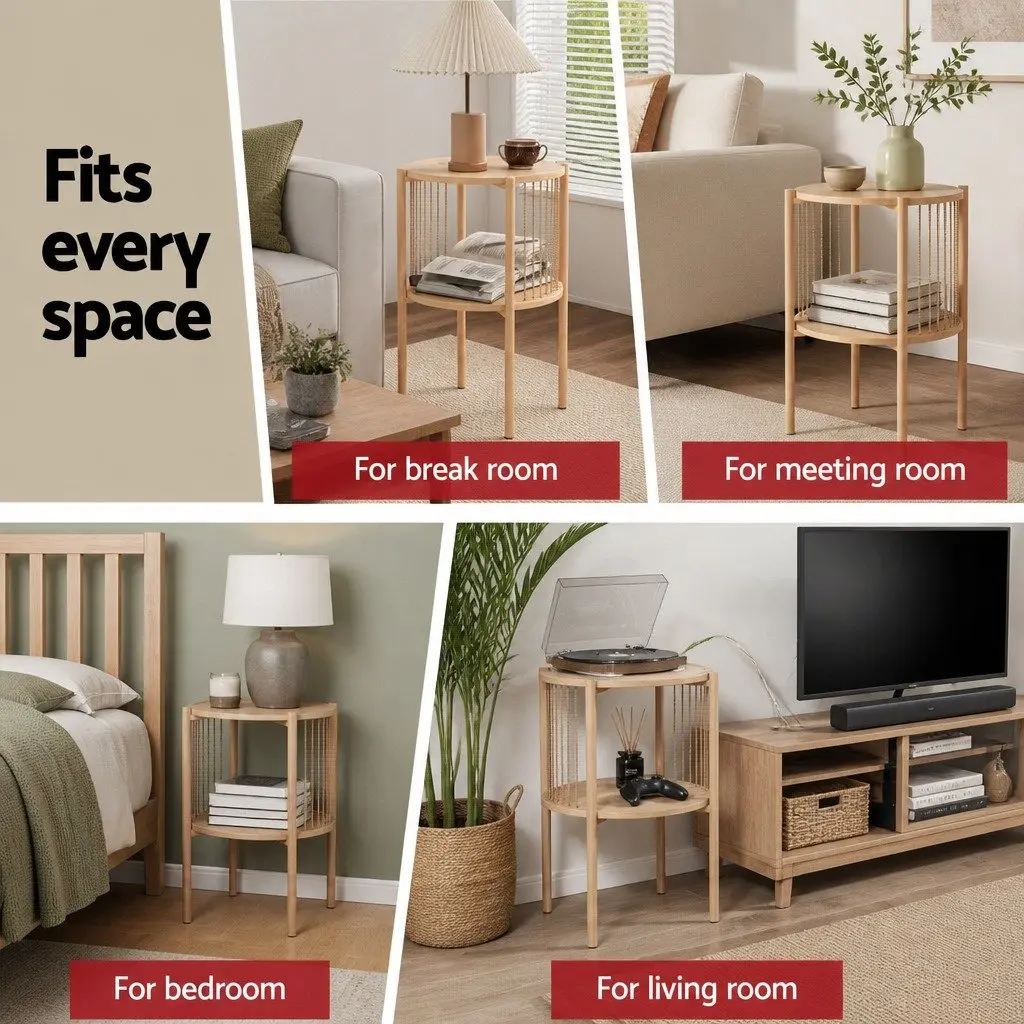 End Tables Coffee Table Set 2-Tier Round Wood Side Tables Living Room Furniture