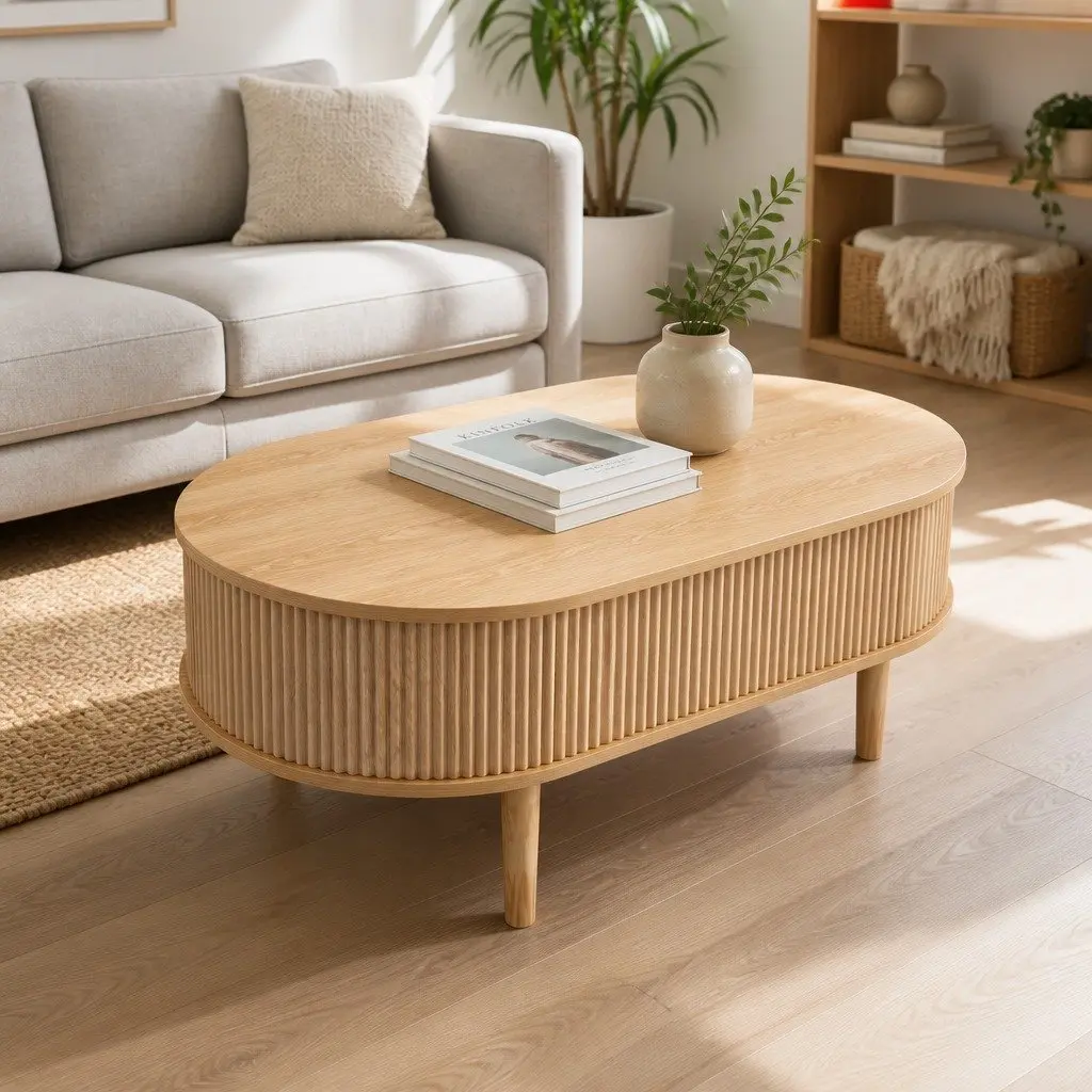 Lift Top Coffee Table Oval 100cm MDF Pop-Up Desk Living Room