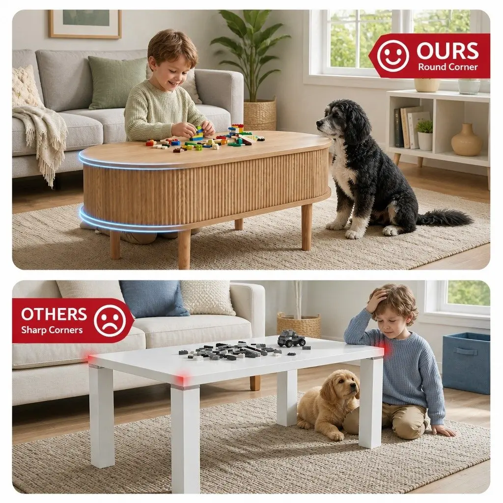 Lift Top Coffee Table Oval 100cm MDF Pop-Up Desk Living Room