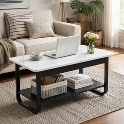 Stylish 2-Tier Coffee Table 80CM Marble Rectangular Design