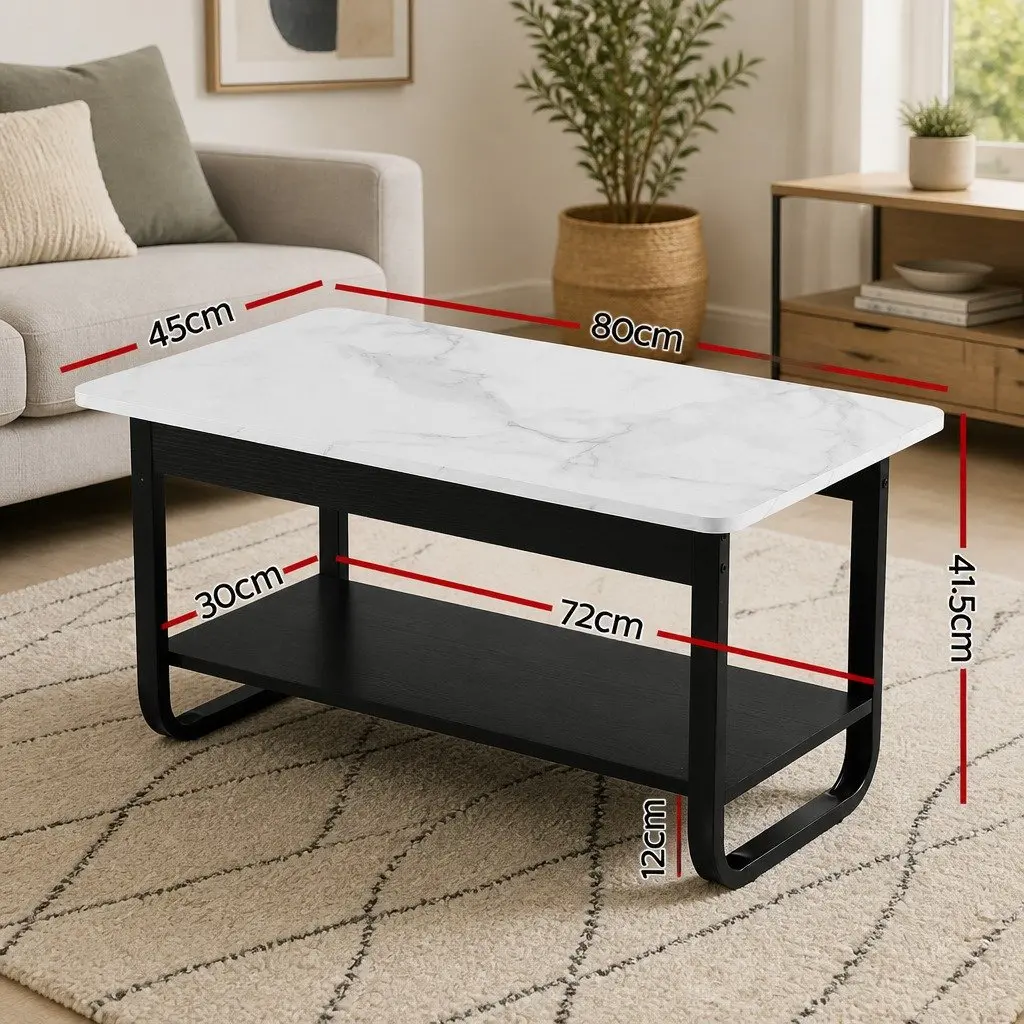 2-Tier Coffee Table 80CM Marble Rectangular Living Room Storage Shelf