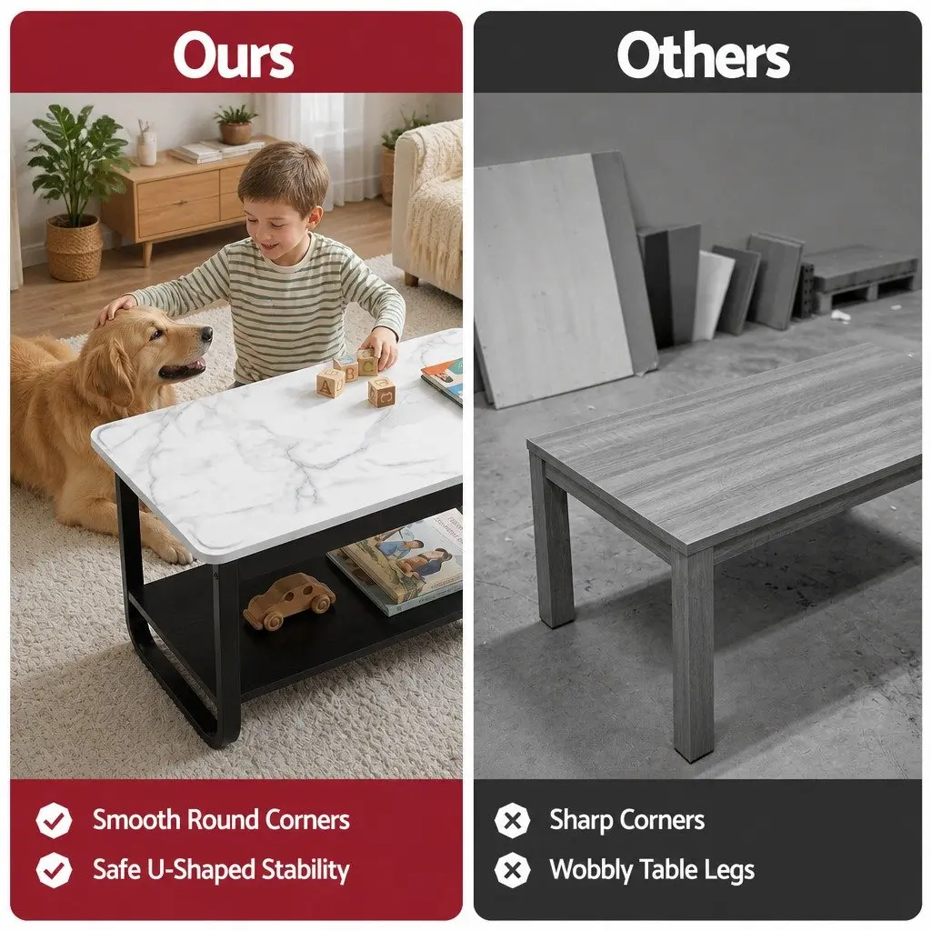 2-Tier Coffee Table 80CM Marble Rectangular Living Room Storage Shelf