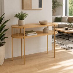 Pine Console Table 124CM with 2-Tier Storage