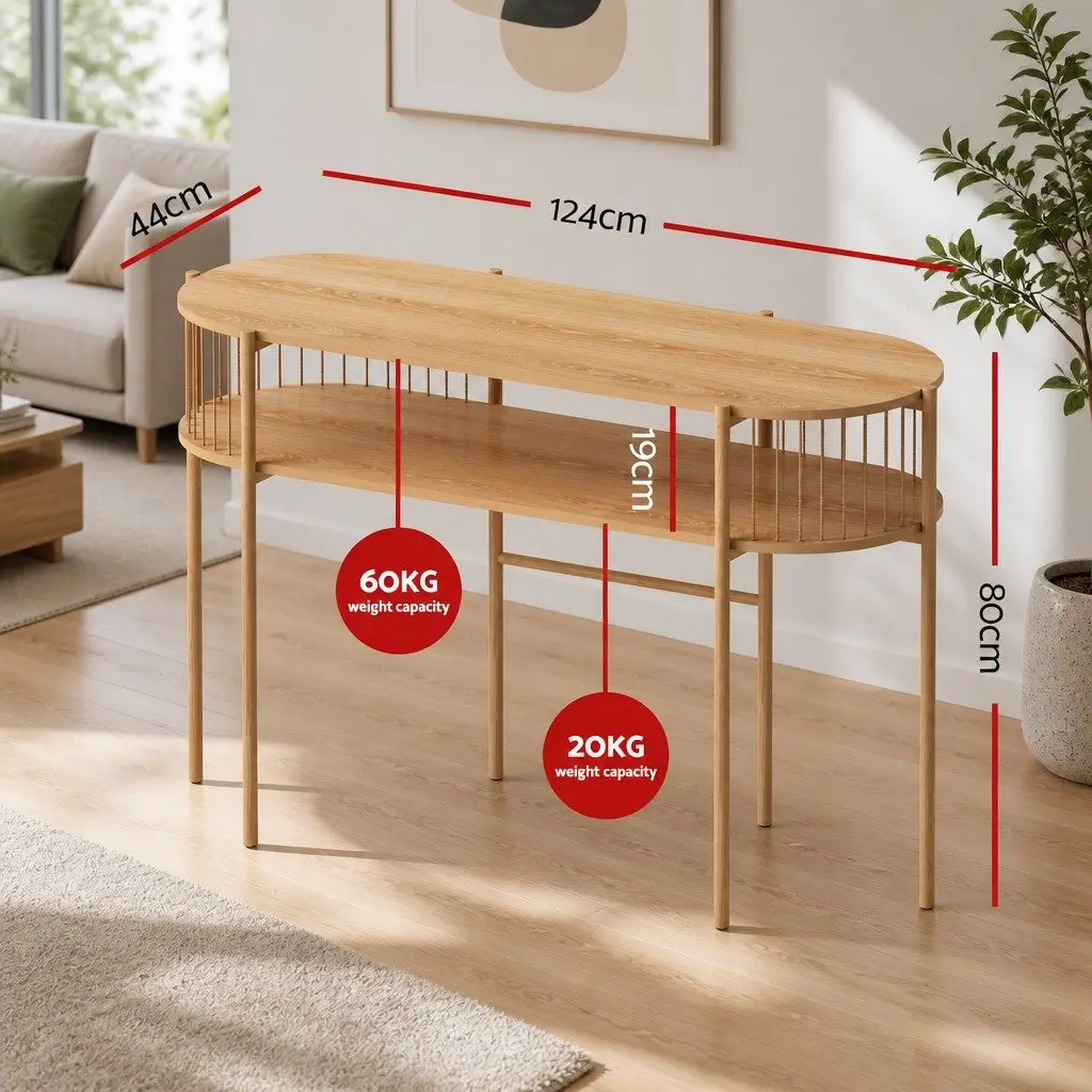 Console Table Rustic Pine 124CM 2-Tier Storage Metal Frame