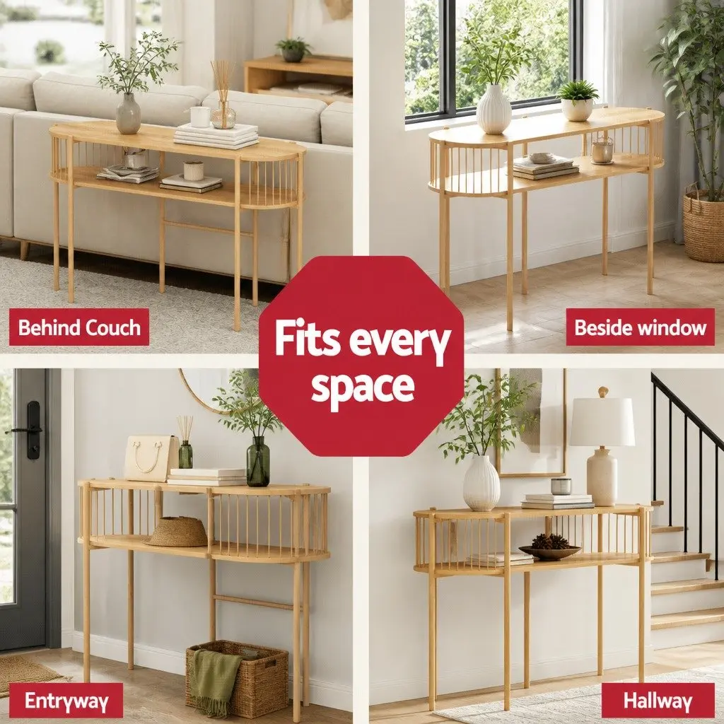 Console Table Rustic Pine 124CM 2-Tier Storage Metal Frame