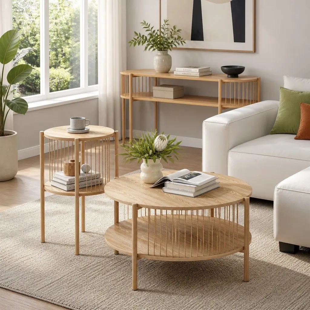 Console Table Rustic Pine 124CM 2-Tier Storage Metal Frame