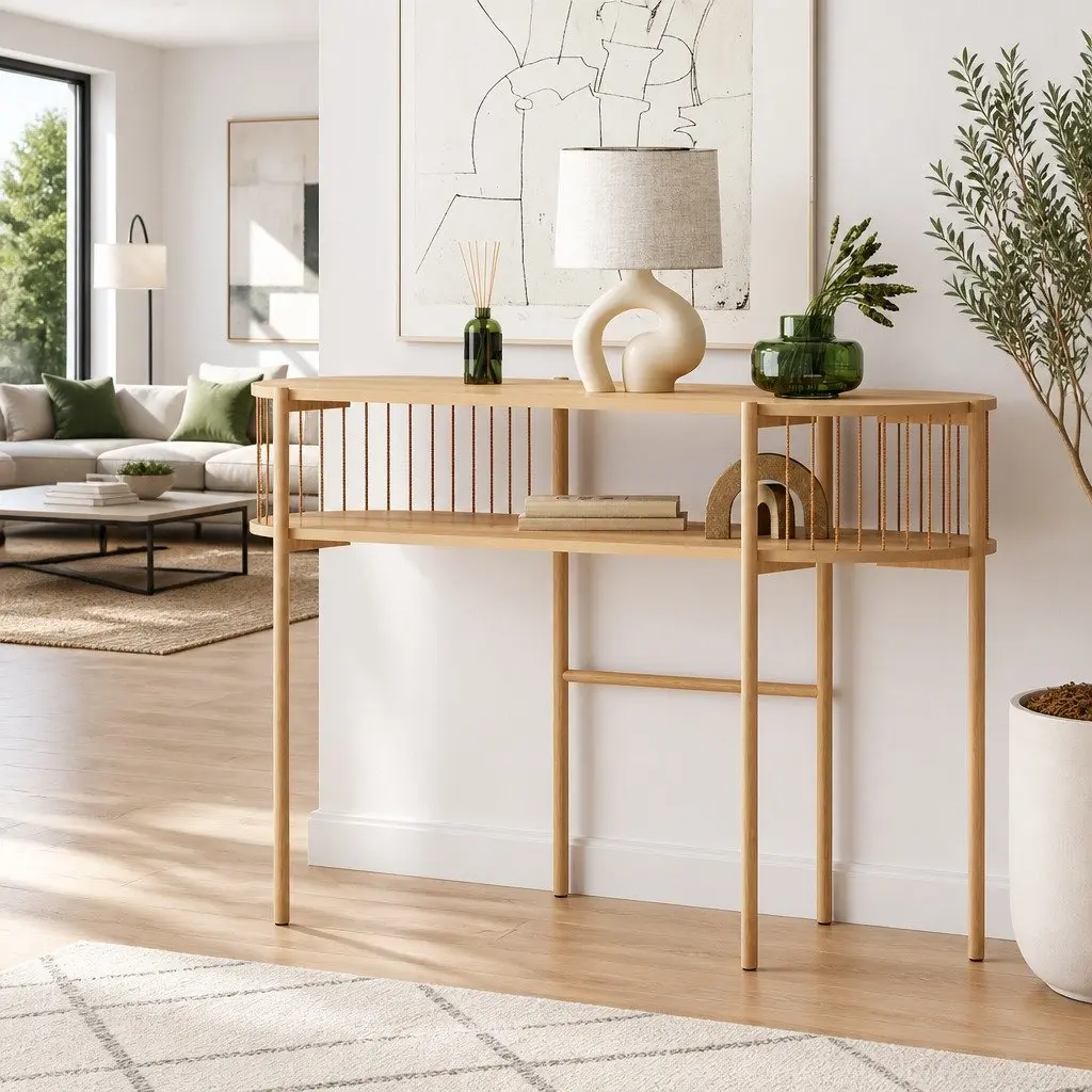 Console Table Rustic Pine 124CM 2-Tier Storage Metal Frame