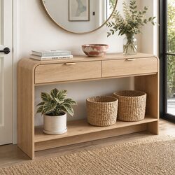Pine Console Table with Drawer and Shelf for Entryway