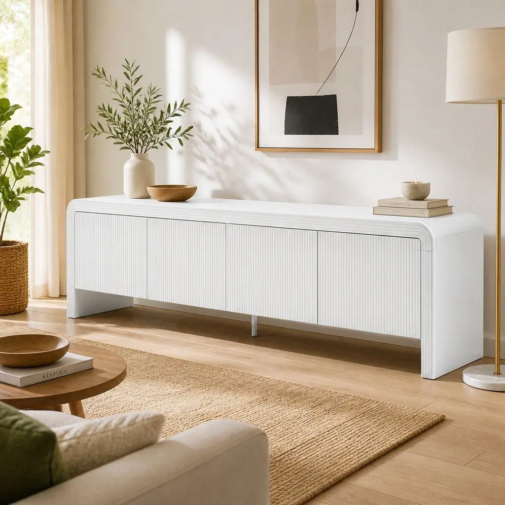 White TV Unit 180cm Entertainment Storage Cabinet with Soft Close Doors
