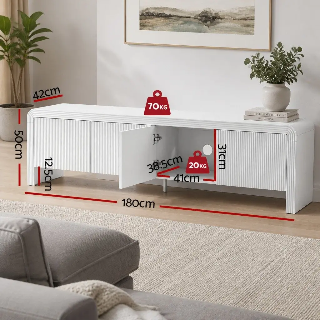 White TV Unit 180cm Entertainment Storage Cabinet with Soft Close Doors