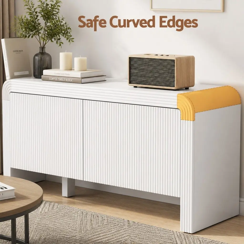 White TV Unit 180cm Entertainment Storage Cabinet with Soft Close Doors