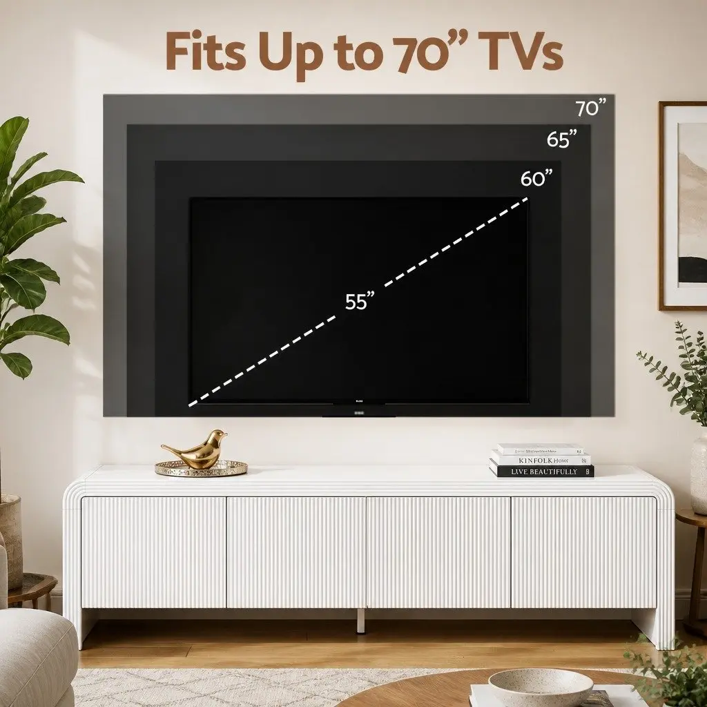 White TV Unit 180cm Entertainment Storage Cabinet with Soft Close Doors