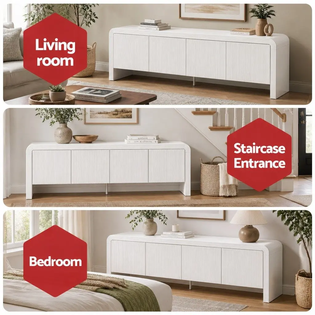 White TV Unit 180cm Entertainment Storage Cabinet with Soft Close Doors