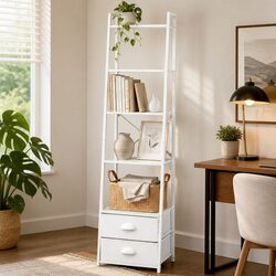 5 Tier Ladder Bookcase with Fabric Drawers for Cozy Spaces