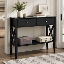 Stylish Black Console Table with 2 Drawers and Shelf