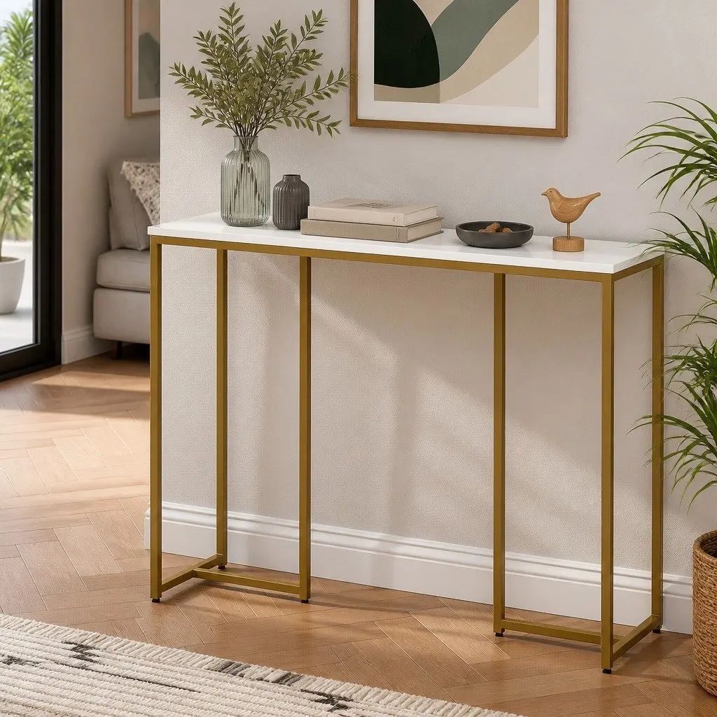White Gold Marble Effect Console Table