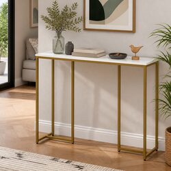 Elegant White Gold Marble Effect Console Table