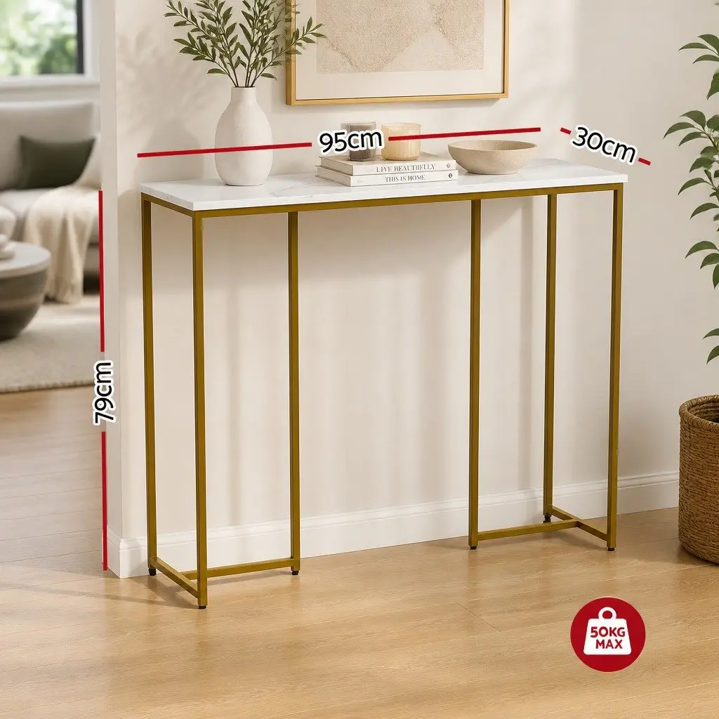 White Gold Marble Effect Console Table