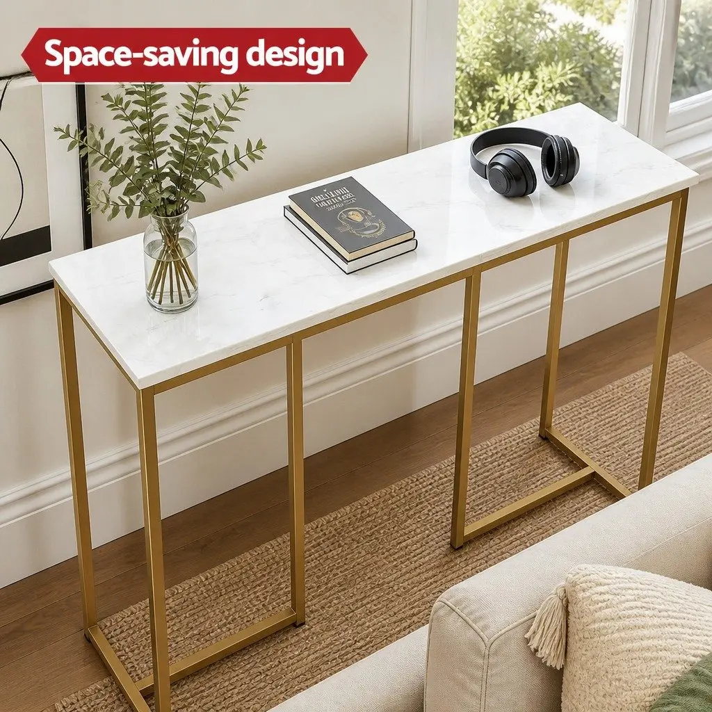 White Gold Marble Effect Console Table