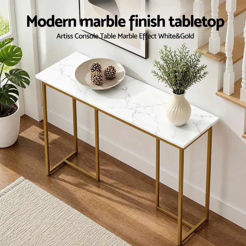 White Gold Marble Effect Console Table