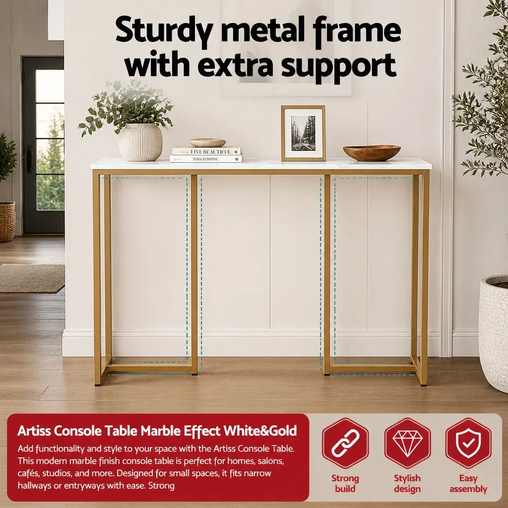 White Gold Marble Effect Console Table