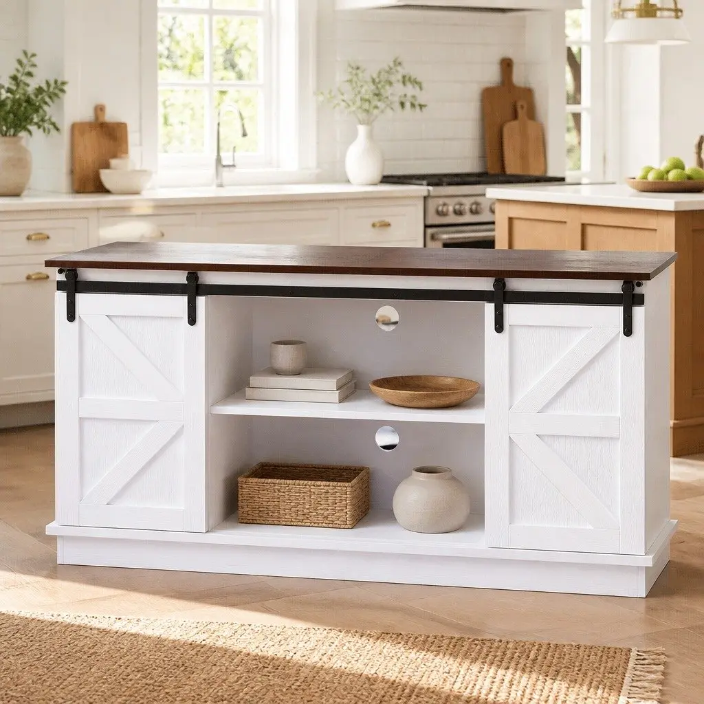 Buffet Sideboard Storage Cabinet Sliding Barn Doors 150cm Living Room White