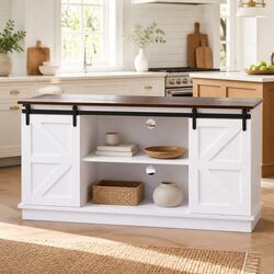 Charming White Buffet Sideboard with Barn Doors 150cm