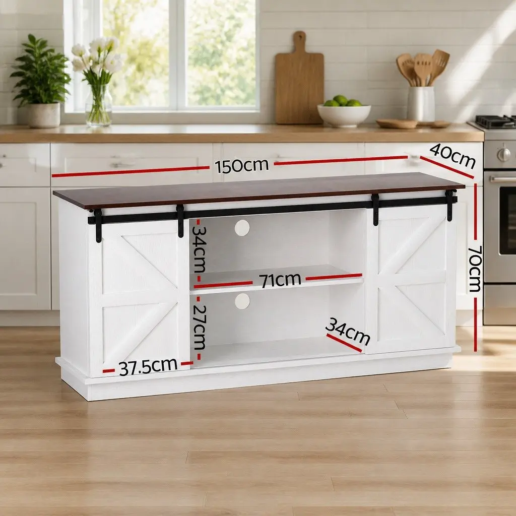 Buffet Sideboard Storage Cabinet White 150cm MDF with Pinewood